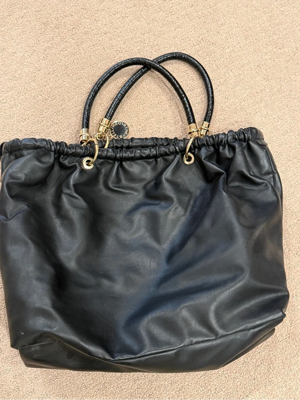 Stella McCartney Black Gathered Drawstring Tote with Gold Hardware - Picture 5 of 8
